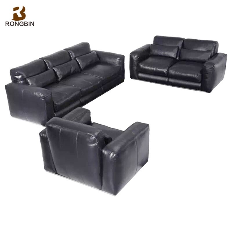 Cheap Living Room Sofa Comfortable Black Leather F053