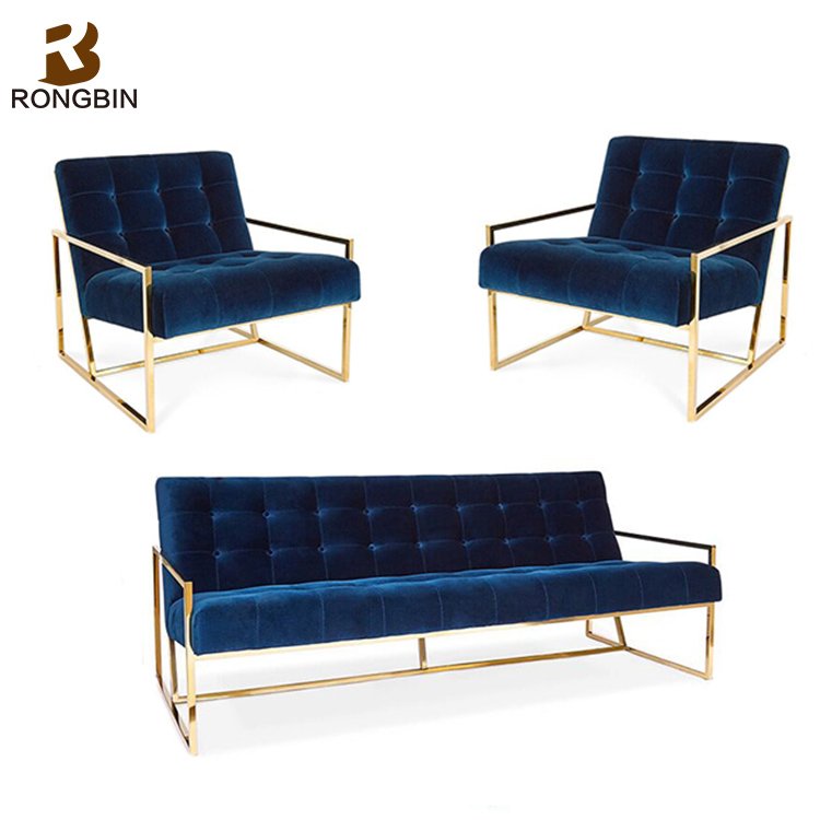 Postmodern Stainless Steel Velvet Fabric Sofa Set