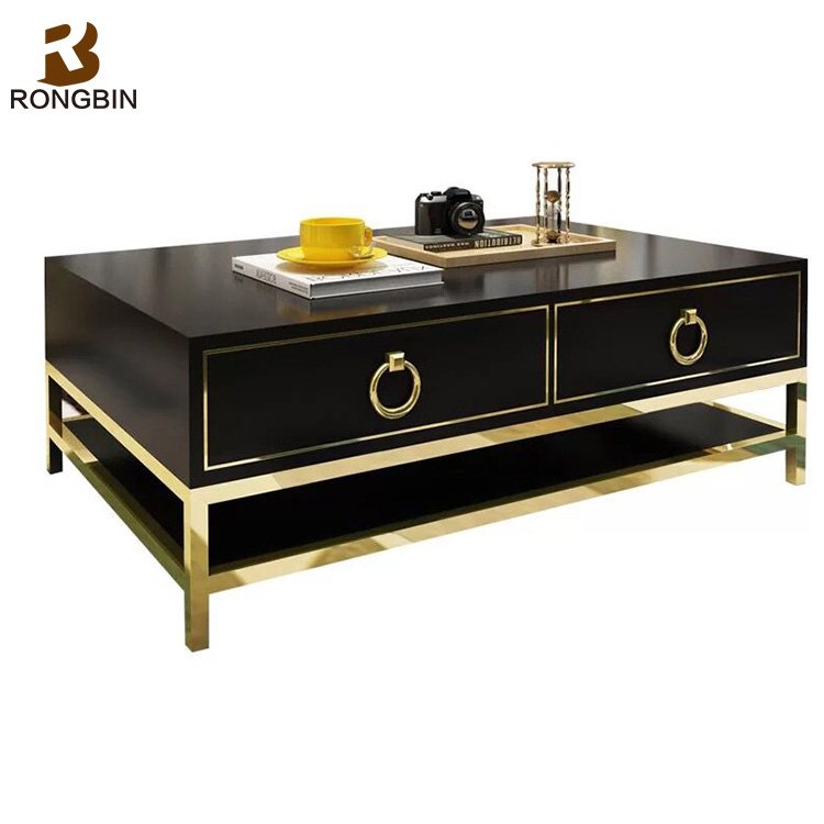 High Gloss Black Coffee Table With Drawers