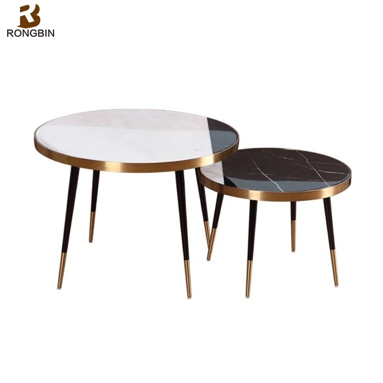 Round Coffee Table Set Contemporary Marble Top