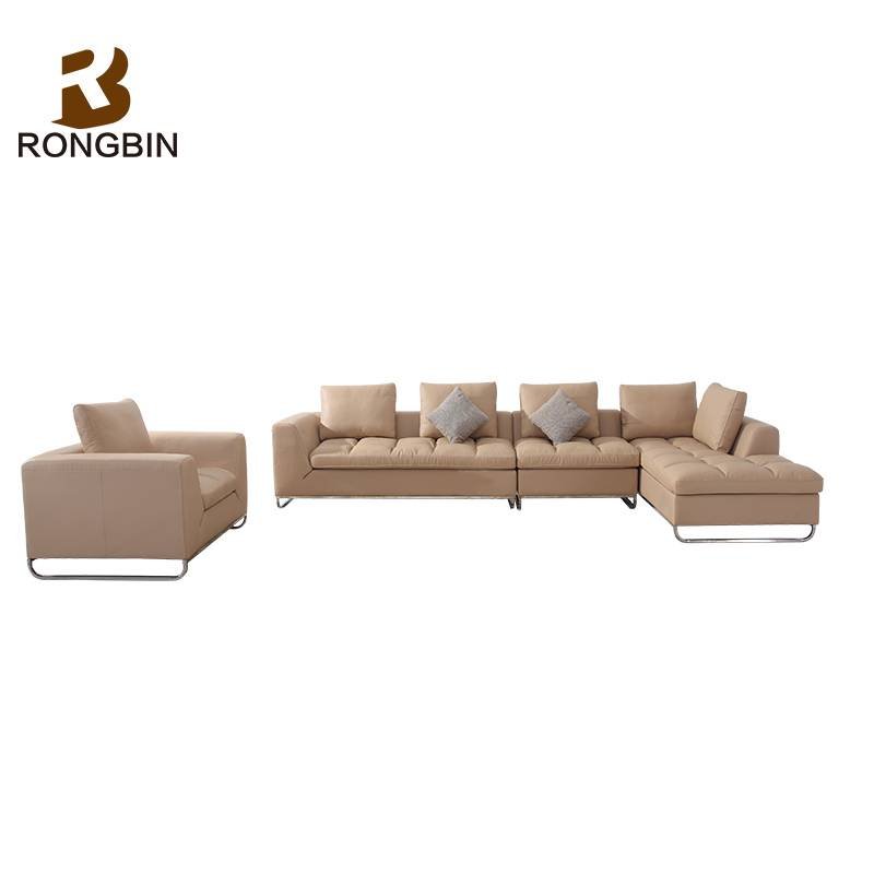 L Shape Sectional Living Room Sofa Full Grain Aniline Leather F017