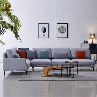 L Shape Corner Sectional Living Room Fabric Sofa Set